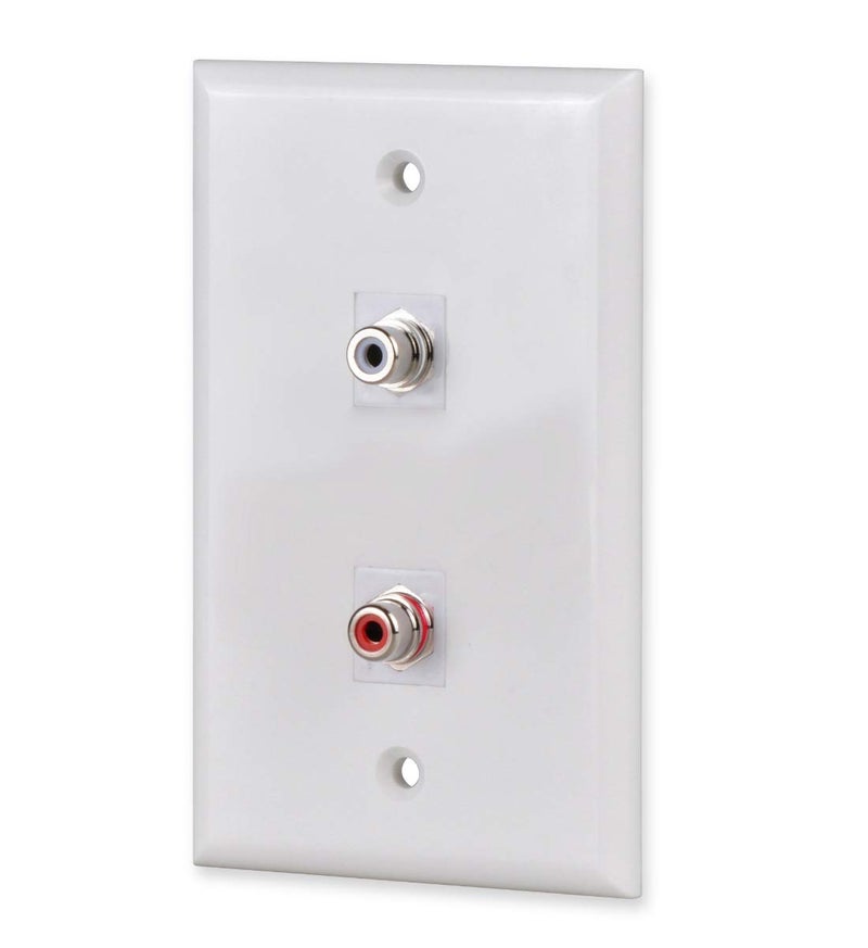 HTTX RCA Wall Plate, HTTX White 2-Port RCA Wall Plate with Removable F/F RCA Keystone Jack Inserts for L/R Stereo Speakers - Image 1